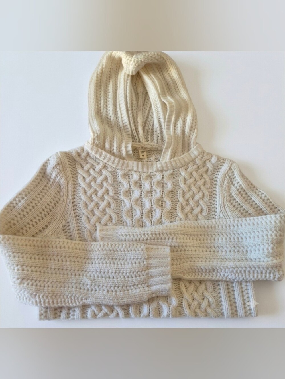 Cream Cable Knit Deep Hooded Chunky Sweater Ivory No Flaws S/M Dakota Collective